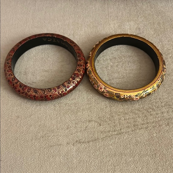 2 Elegant Red and Gold Bracelets with Intricate Patterns - Picture 1 of 6